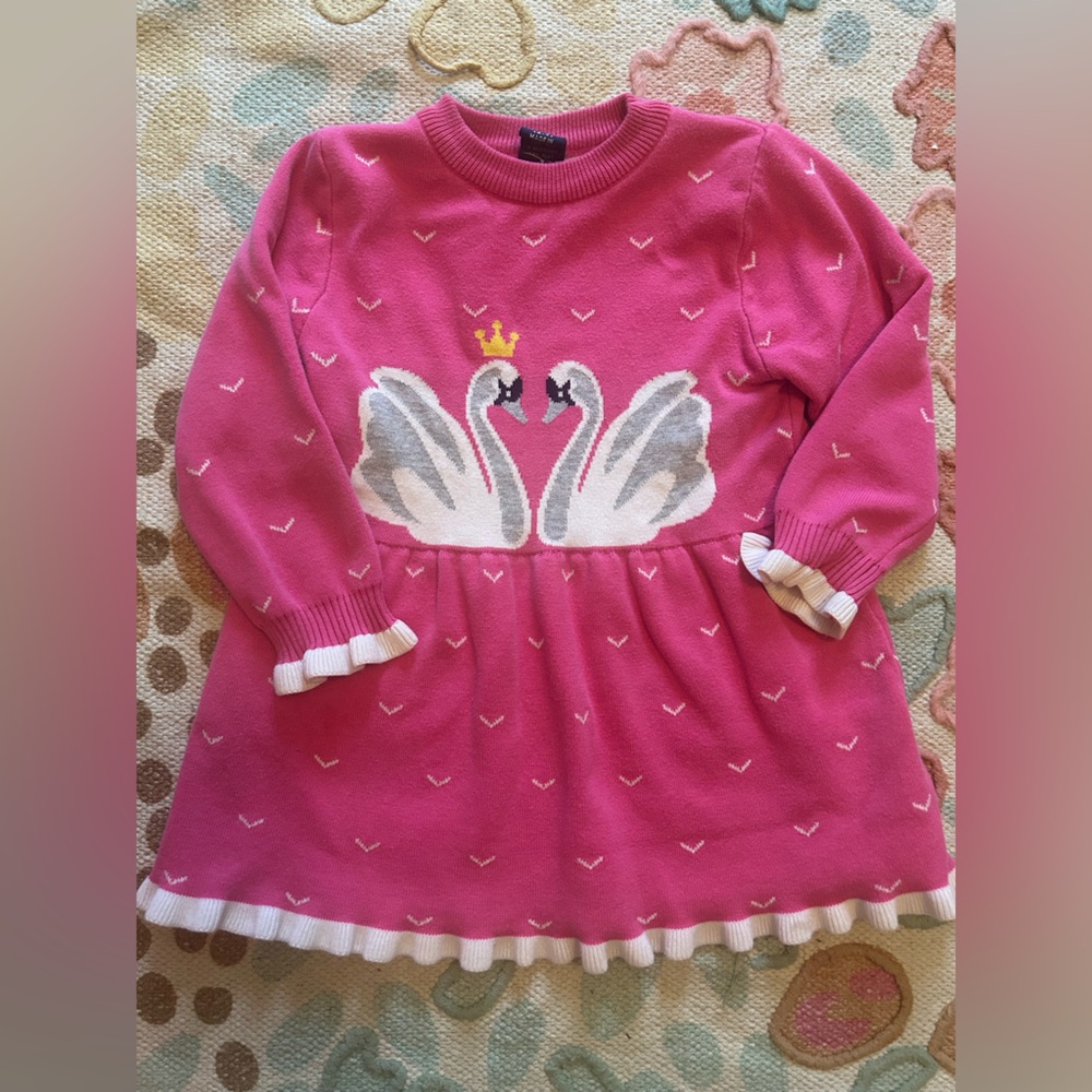 Kid Pink Swan Sweater Dress